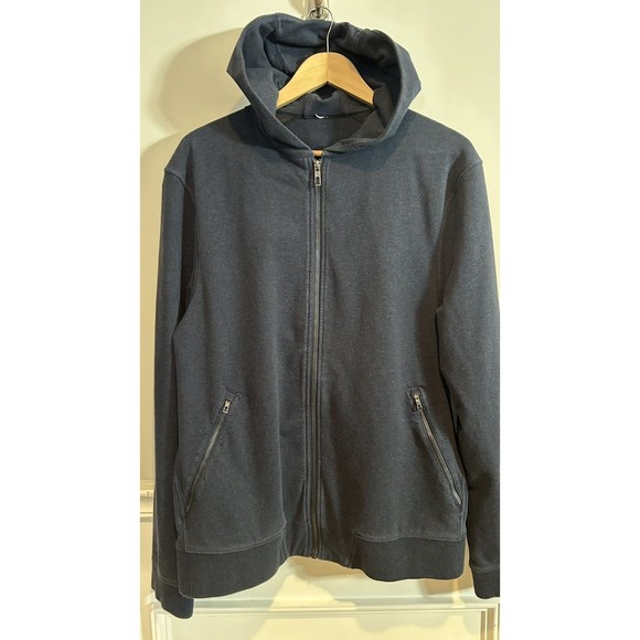 $128 Lululemon Mens Full Zip Up Hoodie Jacket Sz M Hooded Navy Blue Heather - Picture 1 of 14